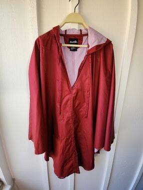 Shedrain Pouchable Poncho Red Hooded Raincoat One Size